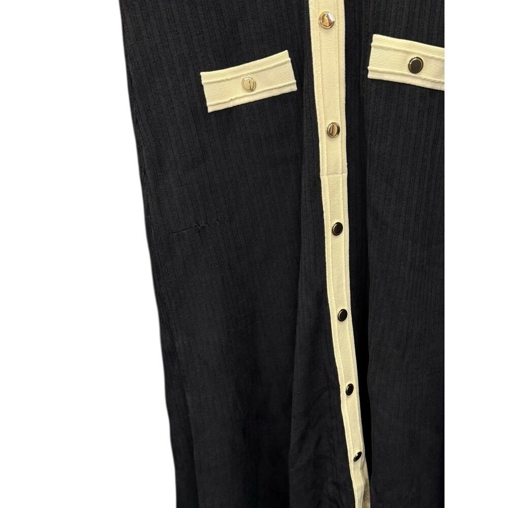NWT J.Crew Ribbed Knit Dress Black Cream Trim Button Front Midi Size Large - Picture 8 of 12